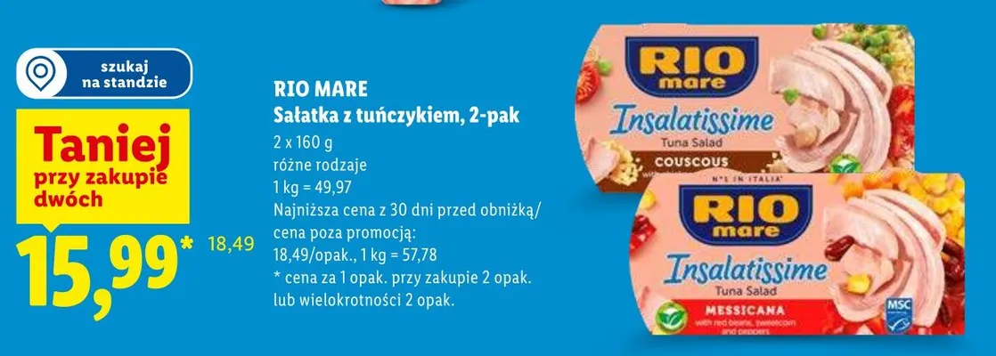 Sałatka z tuńczykiem 2-pak Rio Mare Insalatissime promocja w Lidl