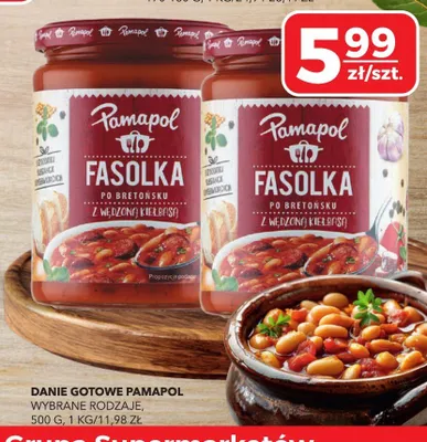 Danie gotowe fasolka po bretońsku z wędzoną kiełbasą Pamapol promocja w Top Market