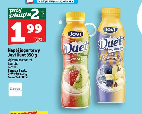 Napój jogurtowy Jovi Duet o smaku jagoda-wanilia promocja w TOPAZ