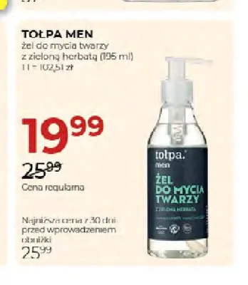 Żel do mycia twarzy z zieloną herbatą Tołpa Men promocja w Drogerie Jawa