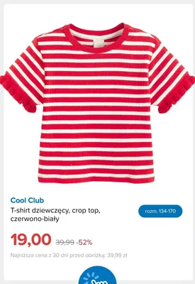 T-shirt dziewczęcy crop top czerwono-biały Cool Club promocja w Smyk