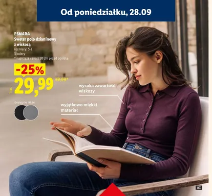 Sweter polo dzianinowy z wiskozą Esmara promocja w Lidl