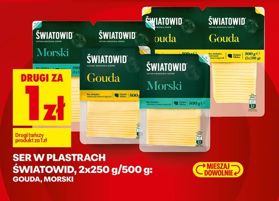 Ser w plastrach Światowid Gouda 2x250 g/500 g promocja w Biedronka