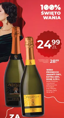 Wino Prosecco Amanti Extra Dry 0,75l białe, różowe, wytrawne/półwytrawne, musujące promocja w Duży Ben
