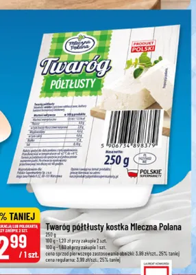 Twaróg półtłusty kostka Mleczna Polana promocja w POLOmarket