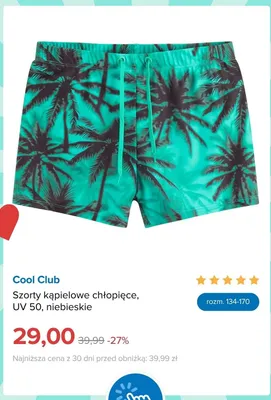 Szorty kąpielowe chłopięce Cool Club UV 50 niebieskie promocja w Smyk