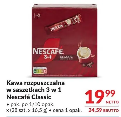 Kawa rozpuszczalna w saszetkach 3 w 1 Nescafé Classic promocja w Makro