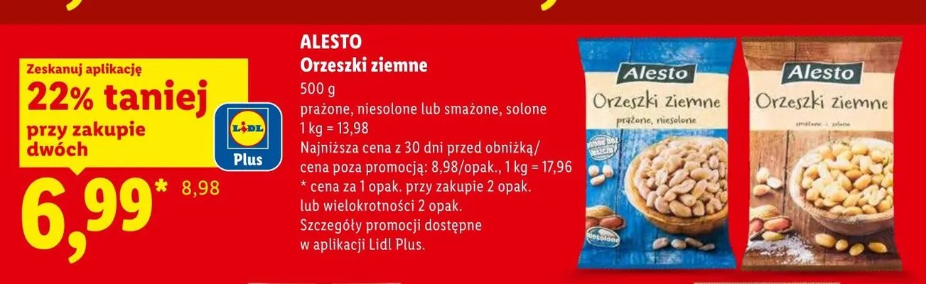 Orzeszki ziemne prażone niesolone Alesto promocja w Lidl