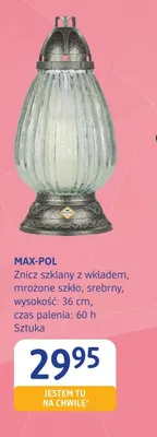 Znicz szklany z wkładem mrożone szkło srebrny Max-Pol promocja w Drogerie DM