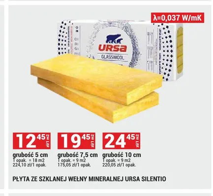 Płyta ze szklanej wełny mineralnej Ursa Silentio grubość 5 cm promocja w Merkury Market
