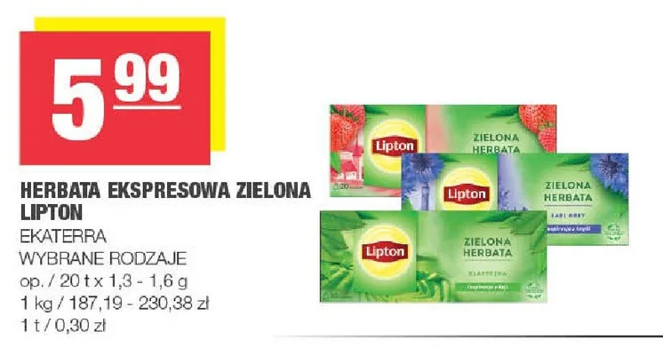 Herbata ekspresowa zielona wybrane rodzaje promocja w SPAR
