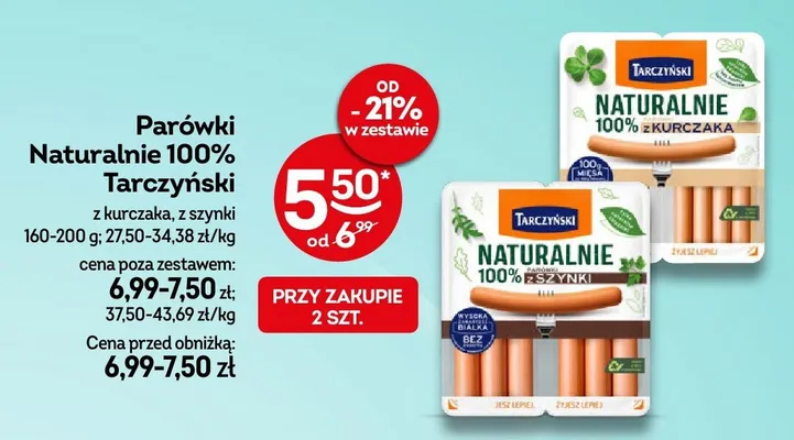 Parówki naturalnie 100% z kurczaka, z szynki promocja w Żabka