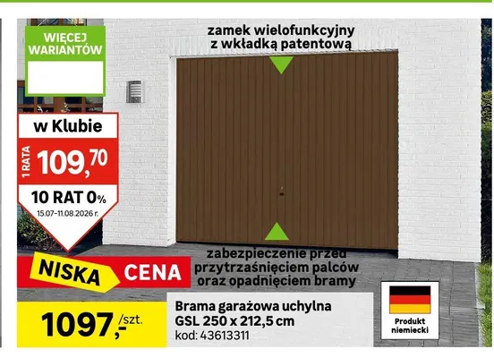 Brama garażowa uchylna GSL promocja w Leroy Merlin