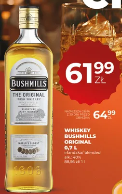 Whiskey BUSHMILLS Original irlandzka/blended alk. 40% promocja w Duży Ben