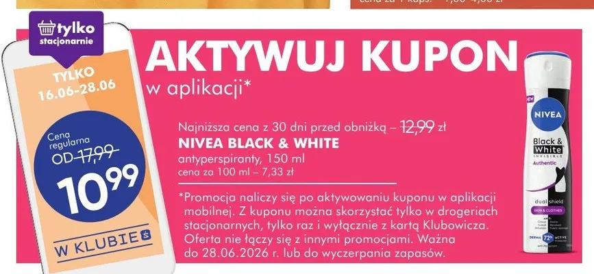 Antyperspirant Nivea Black & White promocja w Super-Pharm