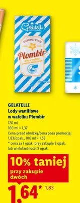 Lody waniliowe w wafelku Plombir Gelatelli promocja w Lidl