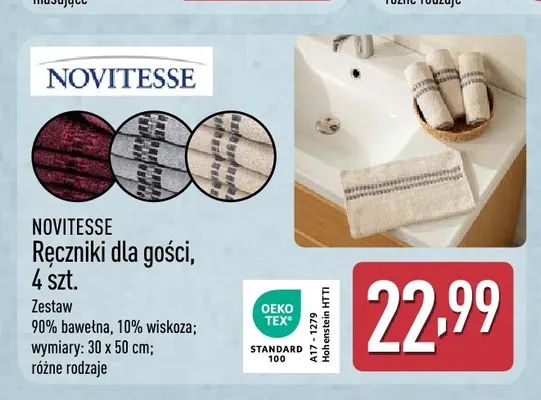 Ręczniki dla gości 4-pak 30x50 cm Novitesse promocja w Aldi