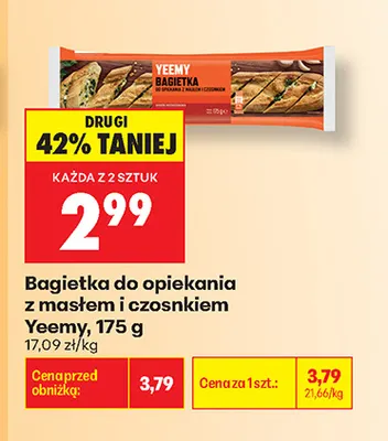 Bagietka do opiekania z masłem i czosnkiem Yeemy promocja w Biedronka