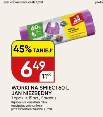 Worki na śmieci 60 l Jan Niezbędny promocja w Chata Polska