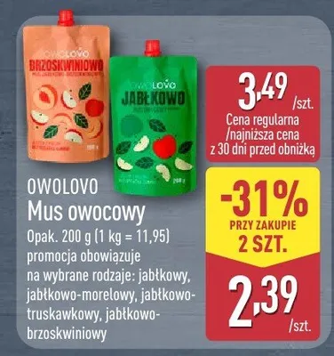 Mus owocowy jabłkowo-morelowy, jabłkowo-truskawkowy, jabłkowy promocja w Aldi