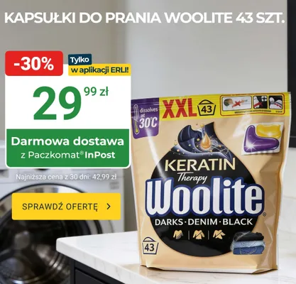 Kapsułki do prania Woolite Keratin Therapy Darks Denim Black promocja w ERLI