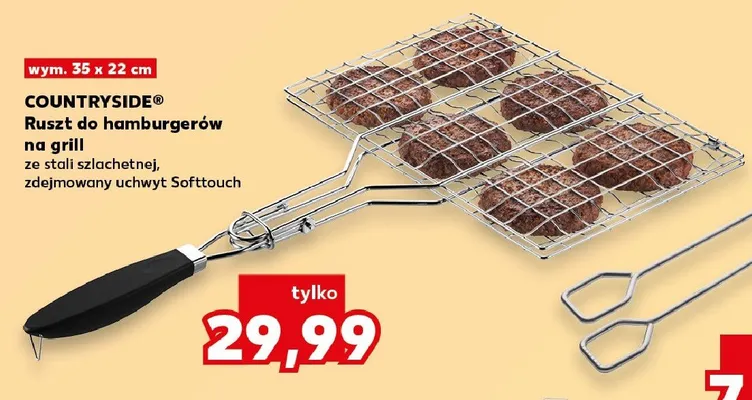 Ruszt do hamburgerów na grill COUNTRYSIDE wym. 35x22cm ze stali szlachetnej zdejmowany uchwyt Softtouch promocja w Kaufland