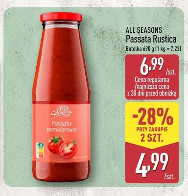 Passata pomidorowa Rustica All Seasons promocja w Aldi