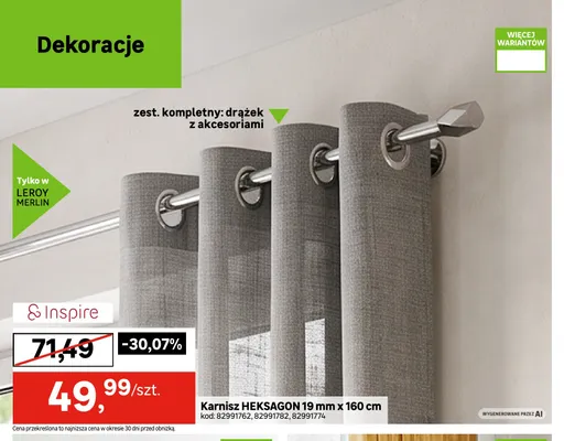 Karnisz Heksagon 19 mm x 160 cm Inspire promocja w Leroy Merlin
