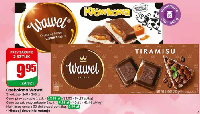 Czekolada 2 rodzaje Tiramisu promocja w Dino