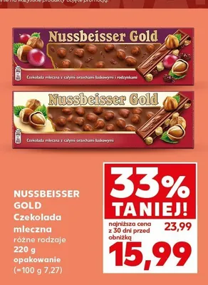 Czekolada mleczna z całymi orzechami laskowymi Nussbeisser Gold promocja w Kaufland