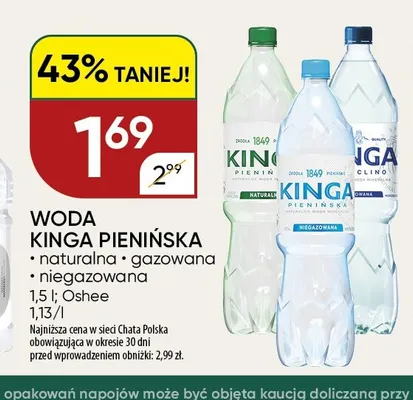Woda gazowana Kinga Pienińska promocja w Chata Polska