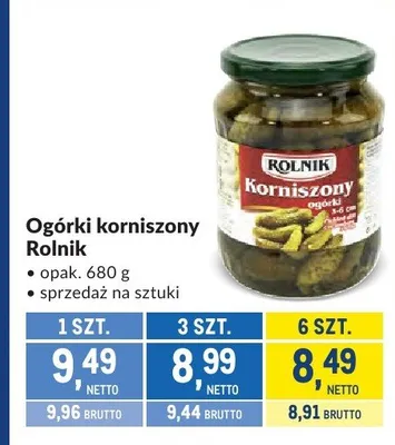 Ogórki korniszony Rolnik promocja w Makro
