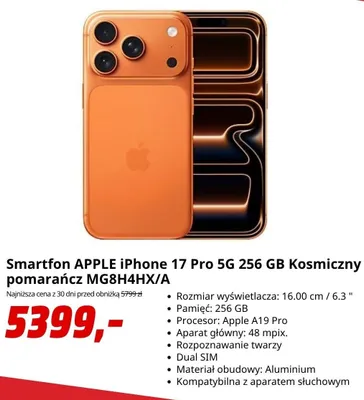 Smartfon APPLE iPhone 17 Pro 5 g 256 GB Kosmiczny pomarańcz promocja w Media Markt