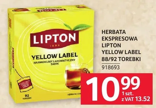 Herbata ekspresowa Lipton Yellow Label 88/92 torebki 918693 promocja w Selgros