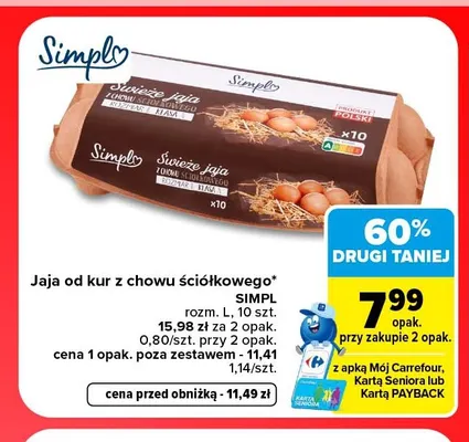 Jajka kurze od kur z chowu ściółkowego Simpl promocja w Carrefour