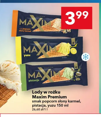 Lody w rożku Maxim Premium smak popcorn słony karmel promocja w LEWIATAN