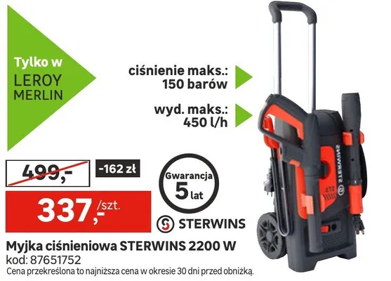Myjka ciśnieniowa STERWINS 2200 W promocja w Leroy Merlin