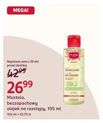 Bezzapachowy olejek na rozstępy Mustela promocja w Rossmann