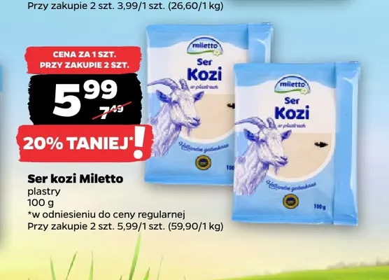 Ser kozi w plastrach Miletto promocja w Netto