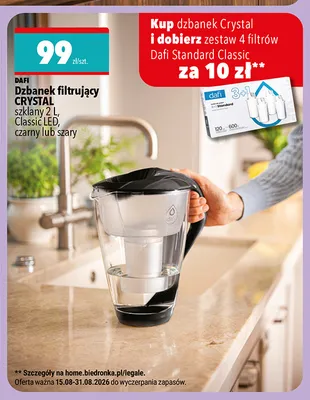 Dzbanek filtrujący Dafi Crystal szklany 2 l Classic LED czarny promocja w Biedronka