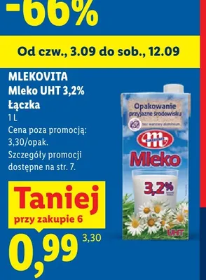 Mleko UHT Łączka Mlekovita 3,2% promocja w Lidl