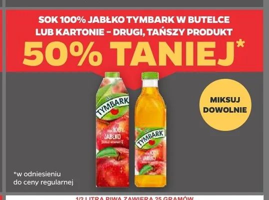 Sok 100% jabłko Tymbark w kartonie promocja w Netto
