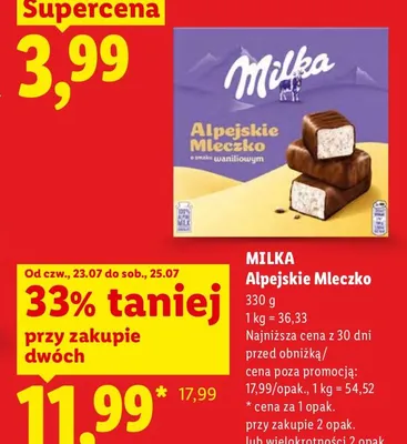 Alpejskie Mleczko Milka promocja w Lidl