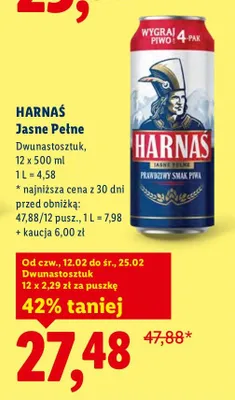 Piwo Jasne Pełne dwunastostopak promocja w Lidl