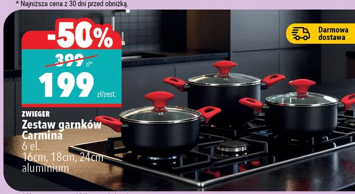 Zestaw garnków Carmina 6 el. 16cm, 18cm, 24cm aluminium promocja w Biedronka Home