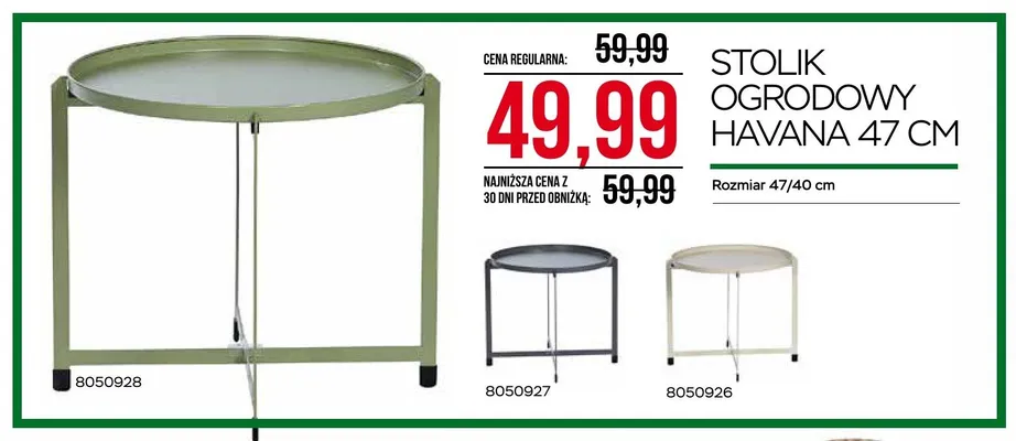 Stolik ogrodowy Havana 47/40cm promocja w Abra Meble