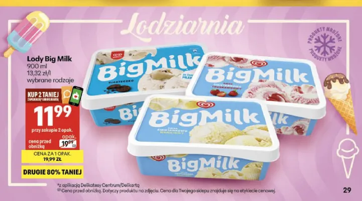Lody Big Milk śmietankowe promocja w Delikatesy Centrum