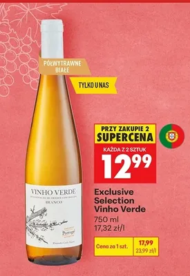 Wino białe półwytrawne Exclusive Selection Vinho Verde promocja w Biedronka