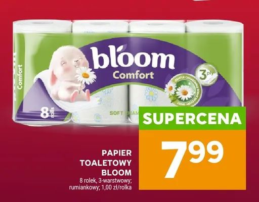 Papier toaletowy Bloom 3-warstwowy rumiankowy 8-pak promocja w Stokrotka