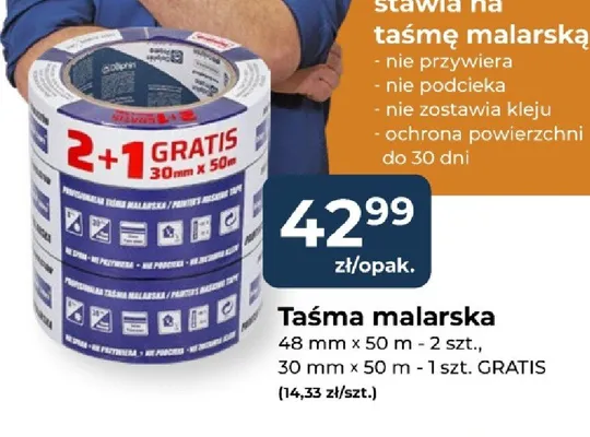 Taśma malarska Blue Dolphin 3-pak 48mmx50 m i 30mmx50 m promocja w PSB Mrówka